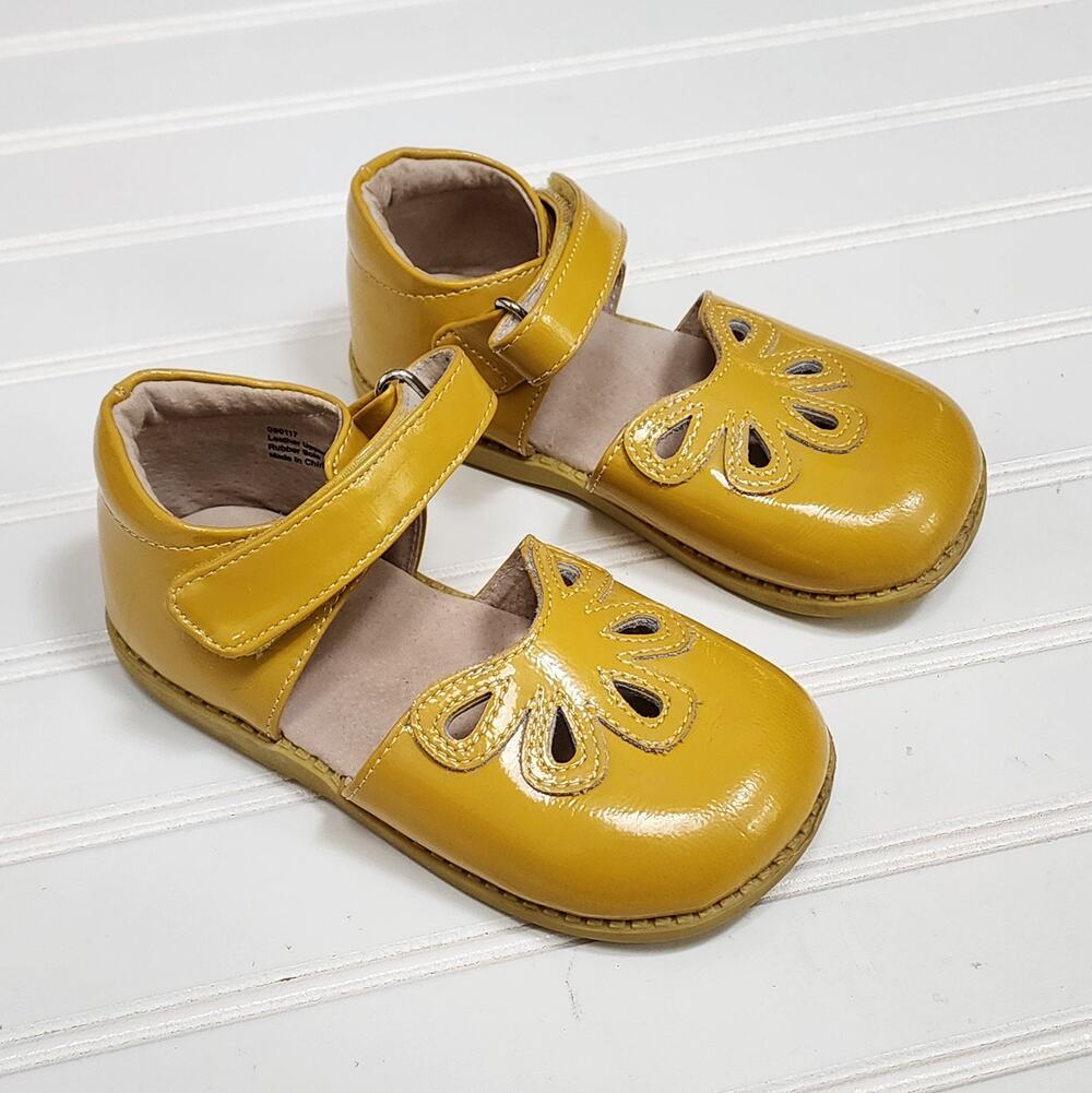Livie & Luca Patent Leather Mustard Yellow Petal Cutout Mary Jane Shoes Size 11